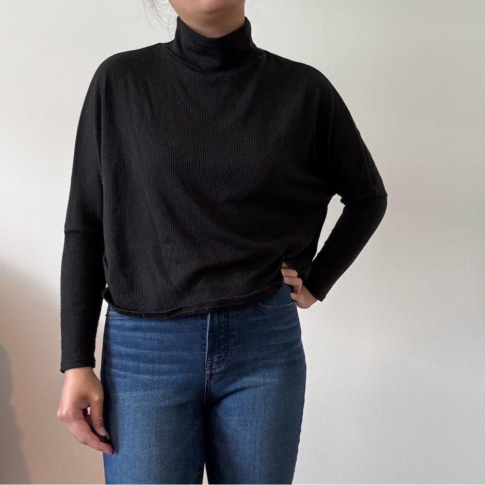 Black Long Sleeve Turtleneck Cropped Top